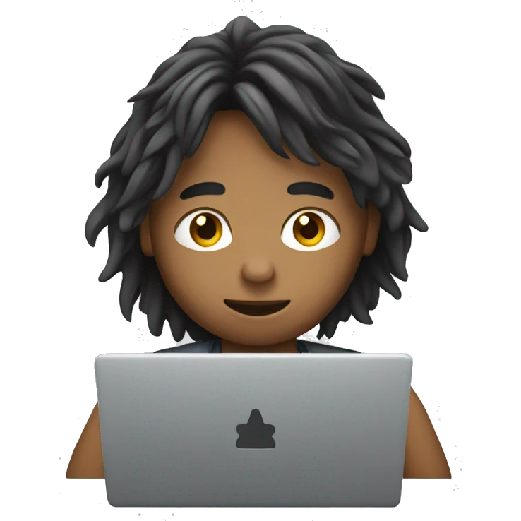 a long hair boy working on laptop emoji