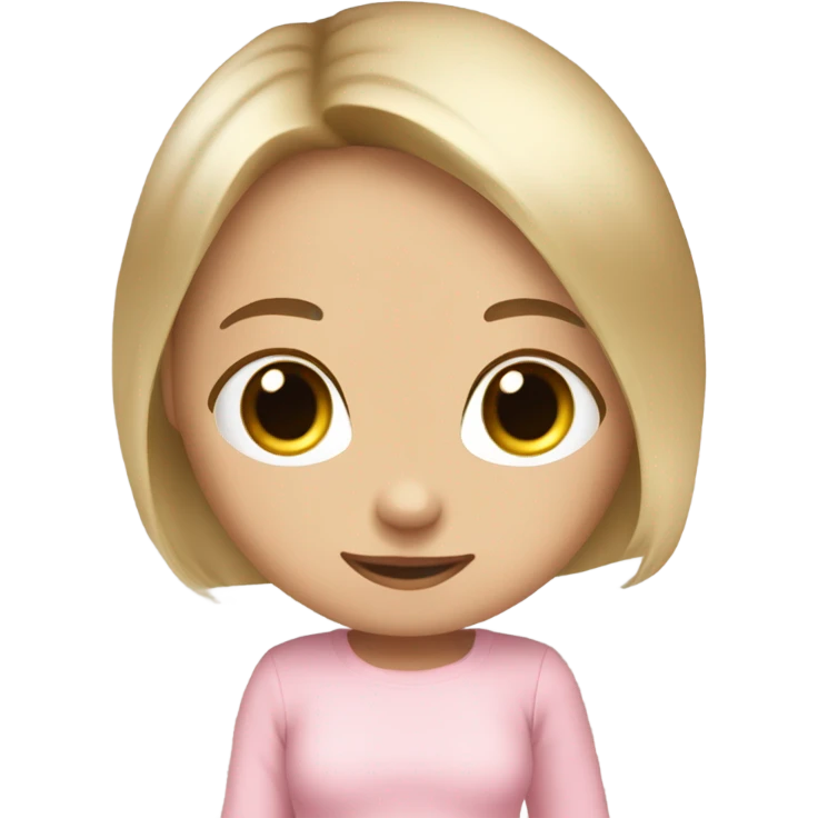 do a white skin little girl with dirty blond straight hair brown eyes and a cute baby pink outfit, full body arms legs emoji