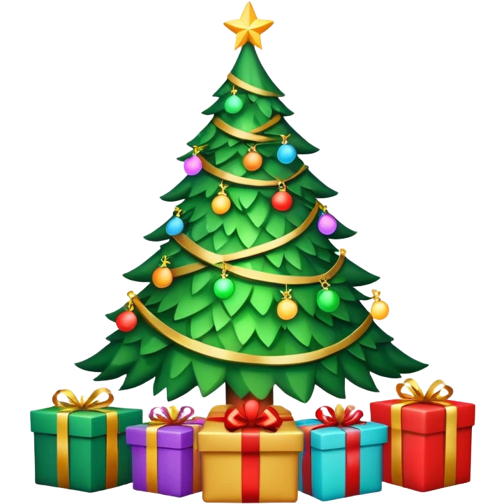Christmas tree with lights and presents underneath emoji