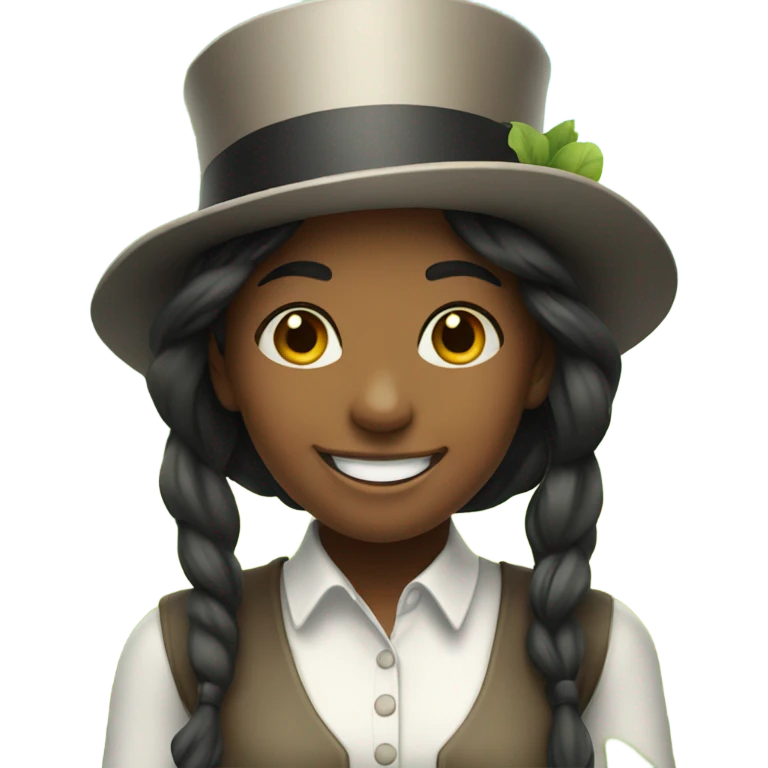 smiling girl in nature wearing a top hat emoji