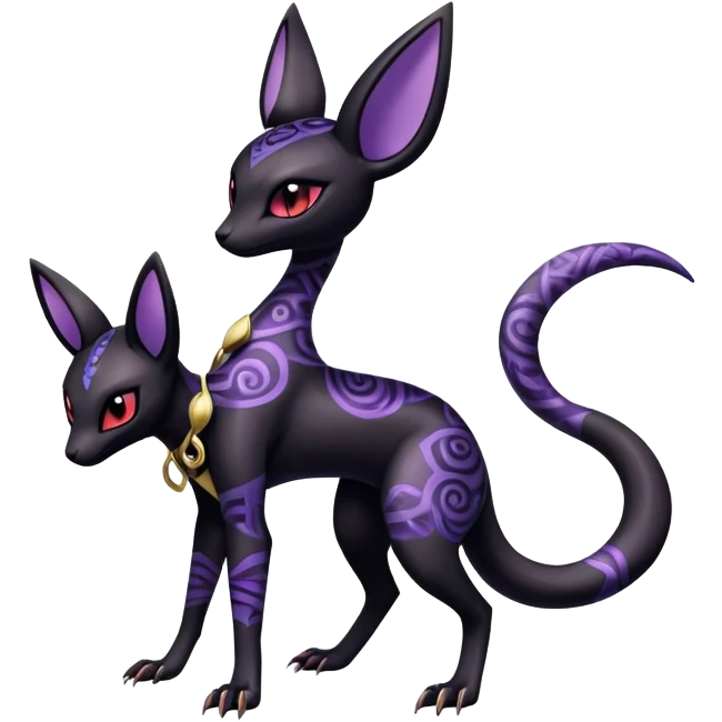 Shiny Dark Edgy Majestic Sophisticated Modern Gothic Gloomy Futuristic Salandit-Umbreon-Espeon-Hybrid (Full body) with pattern-markings emoji