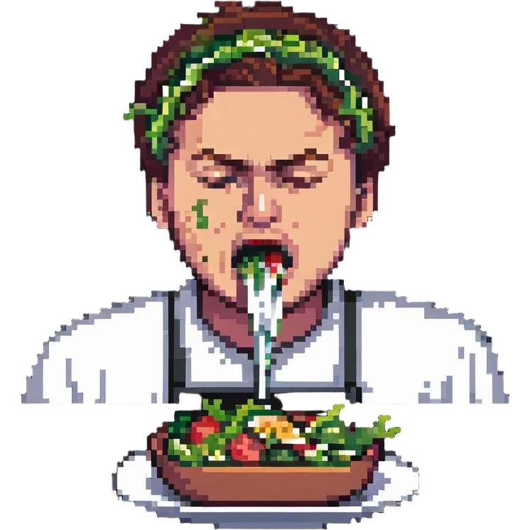 Man spitting out salad, disgusted face emoji