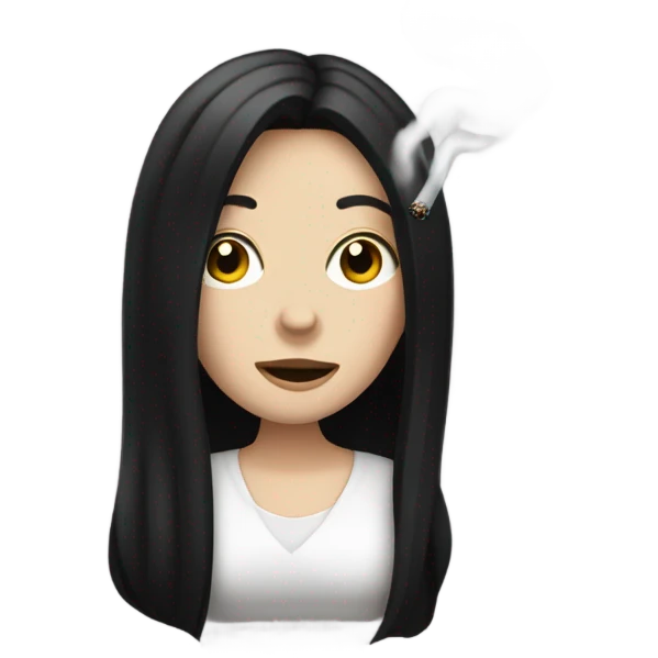 white girl with black long hair smoking emoji