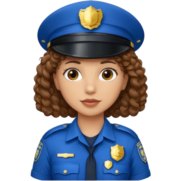 curly brown haired female police officer blue uniform and hat emoji