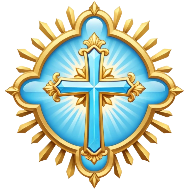 saint emblem with light blue cross and divine rays emoji