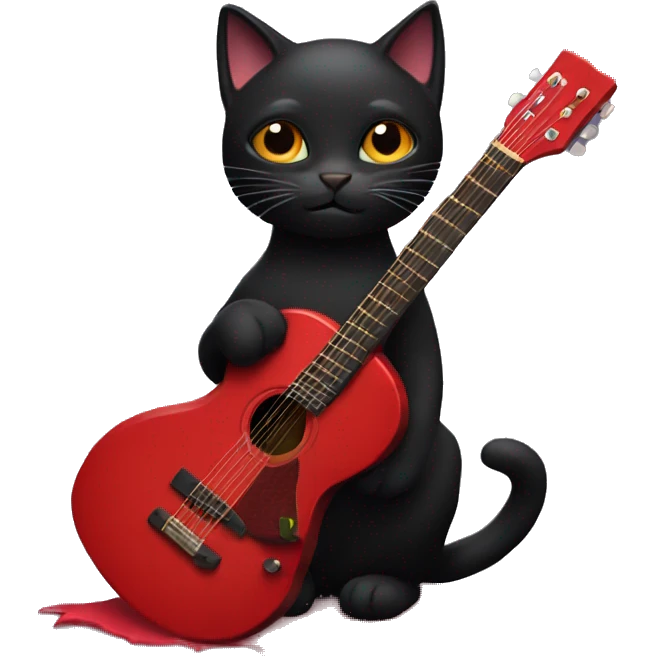 Black cat with red guitar emoji