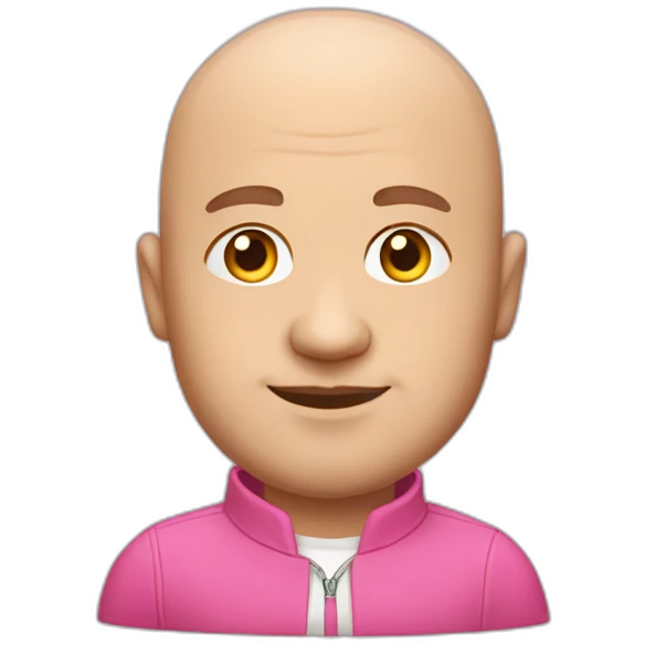 thirty-year-old with a pink suit, no hair on his head but bald on top, quite corpulent but not too much emoji