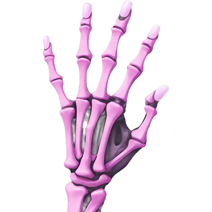 Skeleton hand 5 fingers with pink polish nails minimalistic  emoji