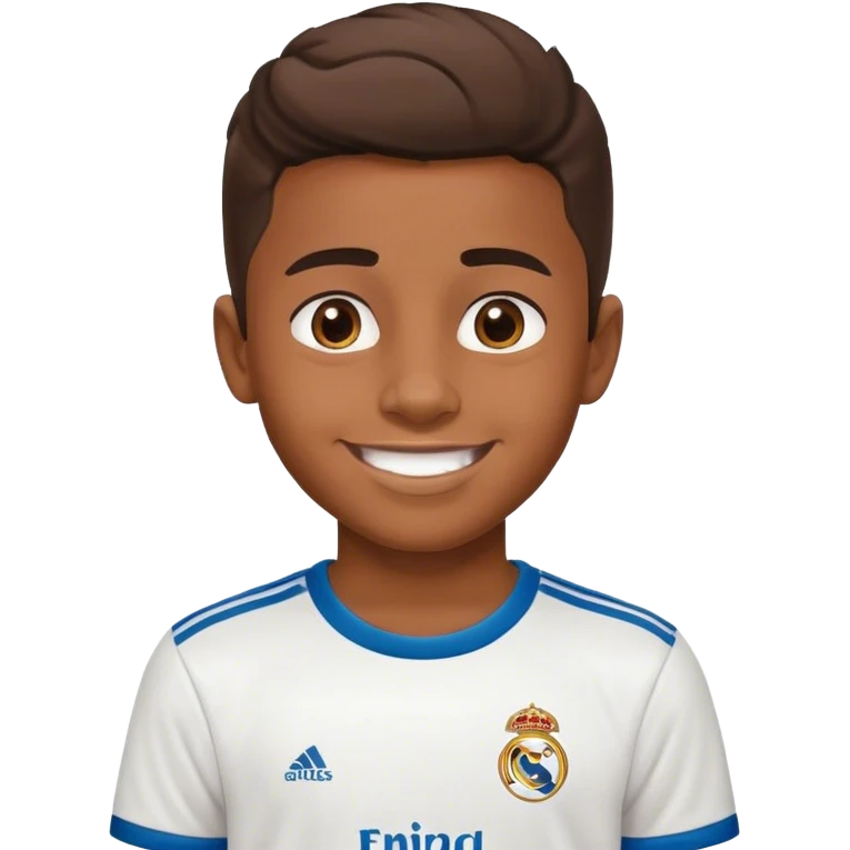Niño con camiseta de real Madrid muy alegre emoji