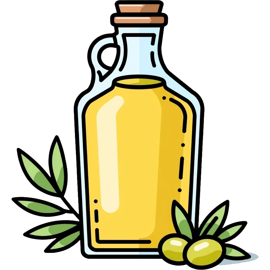 Olive oil bottle with olives beside it emoji