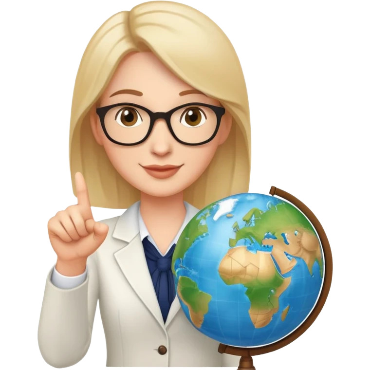English teacher pointing to a globe, friendly expression emoji