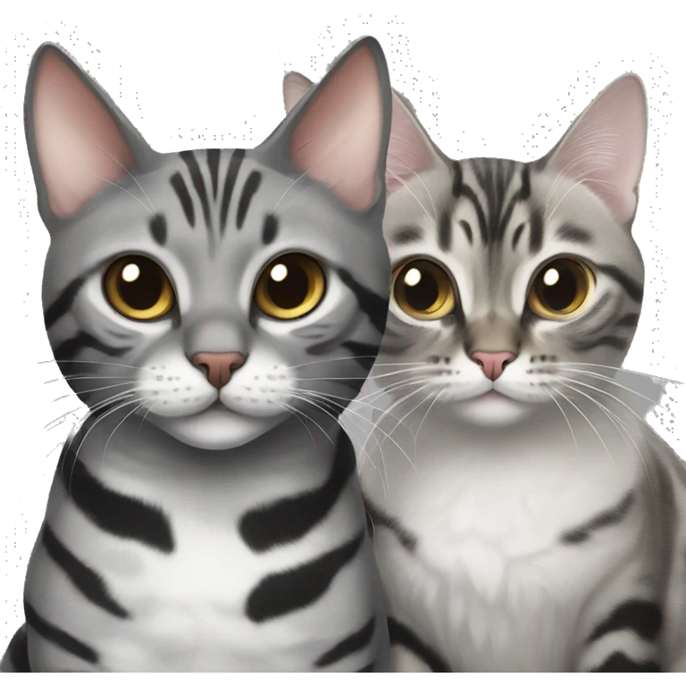 Grey bengal cat next to black and white fluffy cat emoji