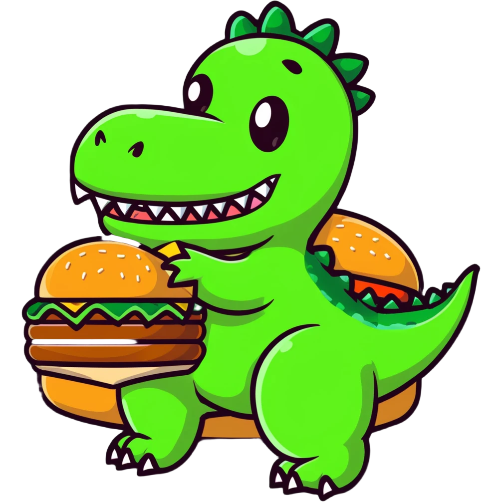 Dinosaur eating a big mac emoji
