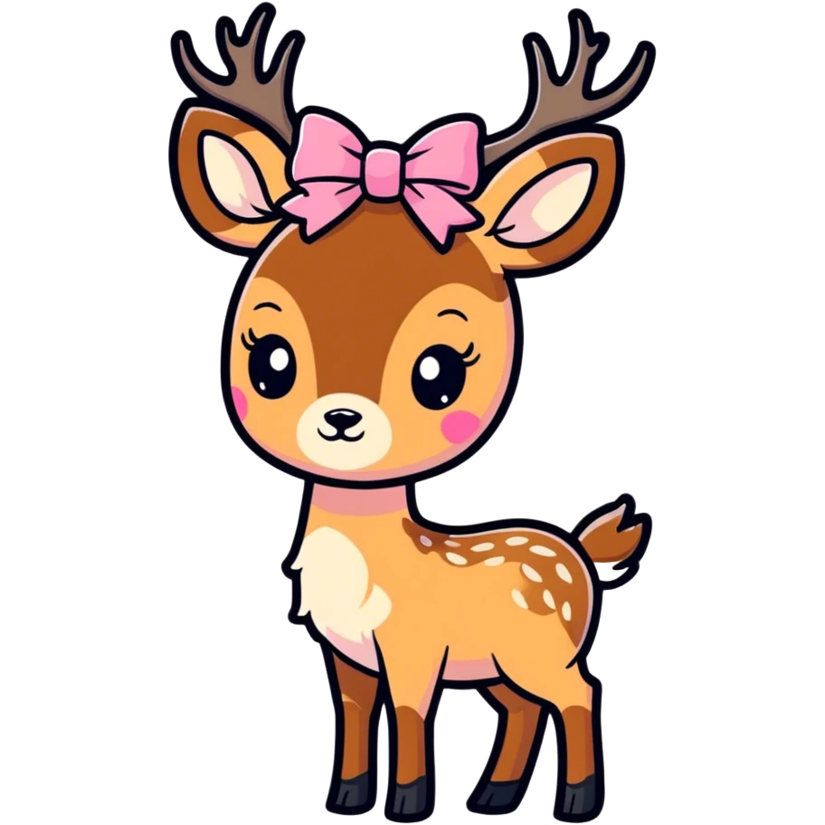 Cute deer with a pink bow on his head emoji