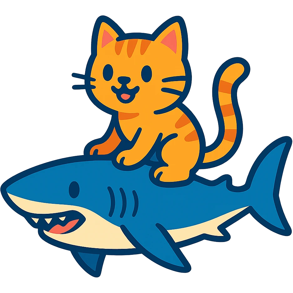 cat riding a shark emoji