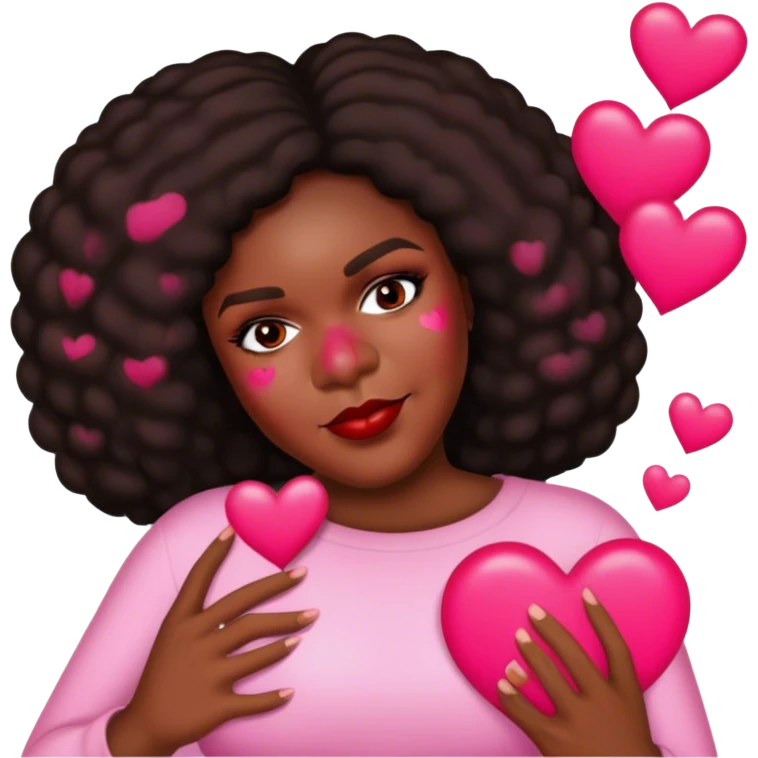 Beautiful black woman and big lover with pink and red hearts emoji