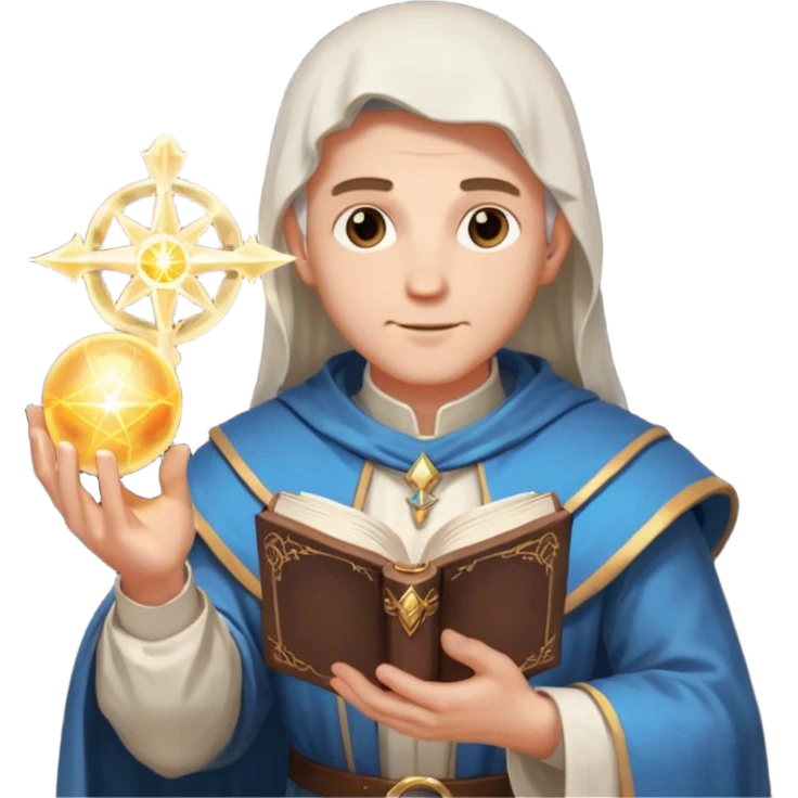 dnd cleric holding a holy book in one hand and having a ball of light in the other emoji