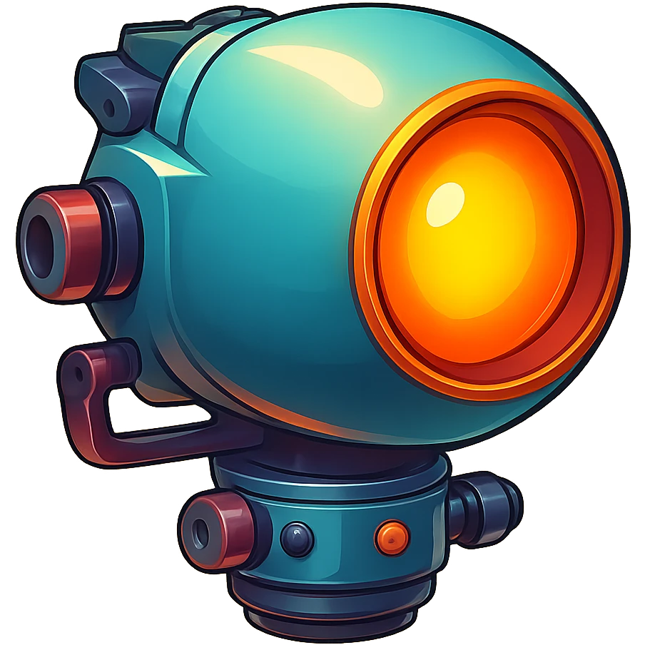 Spotlight in retro stickers style, rotated slightly left, no beam. emoji