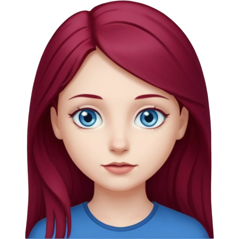 girl with long, dark, burgundy red hair and blue eyes emoji
