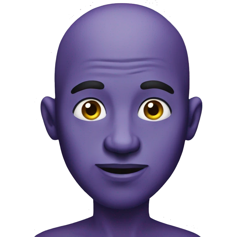 Man with purple skin. Who is bald putting his finger on his lips emoji