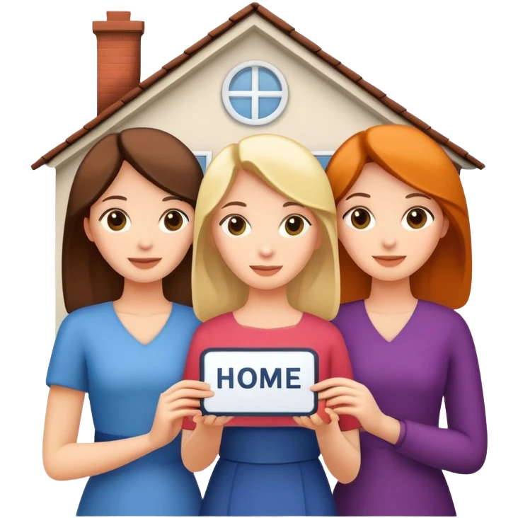 3 white women holding a home title emoji