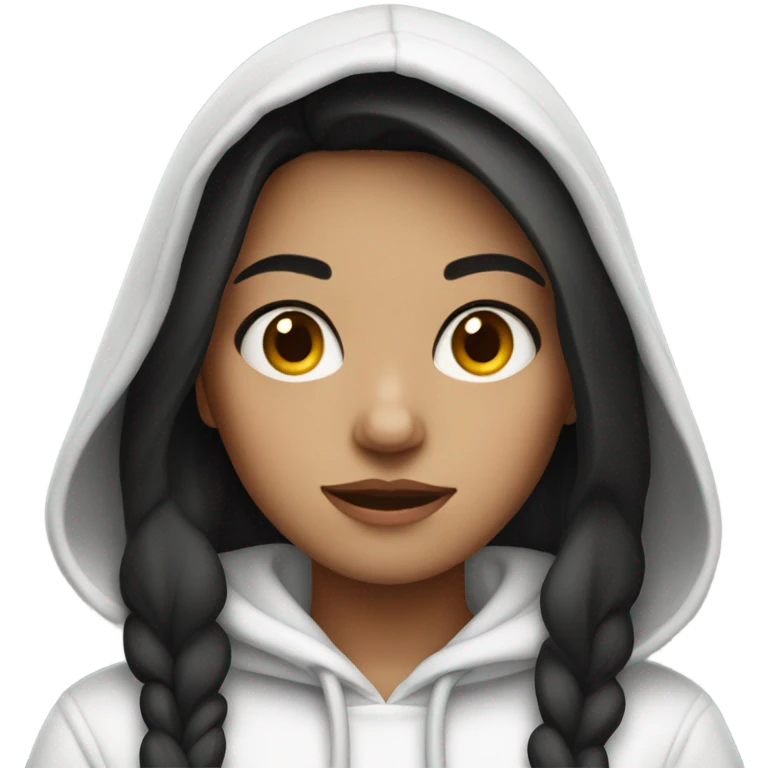 Dark haired girl in a white hoodie  emoji