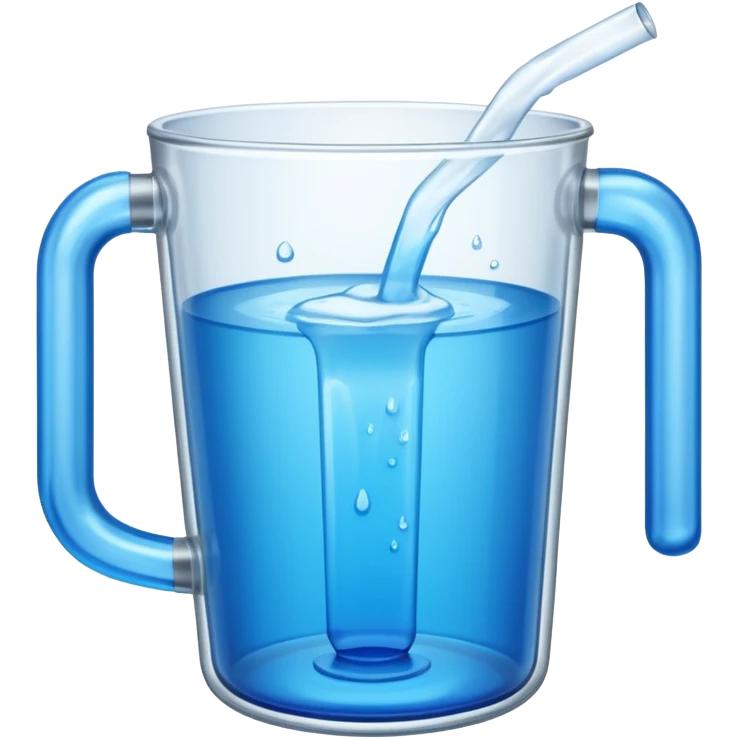 A large clear glass mug with a bright blue liquid inside. Mug had no curve to it, up and down with ridges. Similar to a beer mug. For a drink called a trashcan. Not a pitcher with a spout. Make the mug thicker and white/clear, not blue emoji