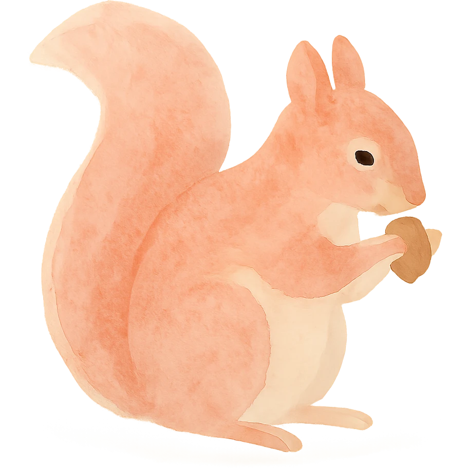 red squirrel with detailed fur, gnawing a nut, watercolor style, no background emoji