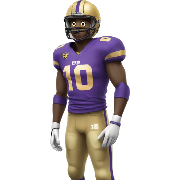 Football player, number 10 wearing purple and gold emoji