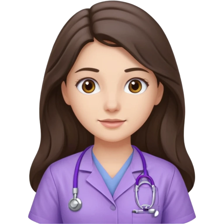pretty brunette nurse with long hair in lilac scrubs emoji