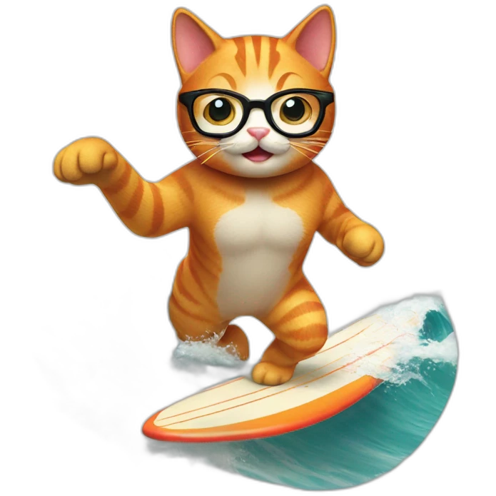 A ginger cat with glasses surfing waves emoji