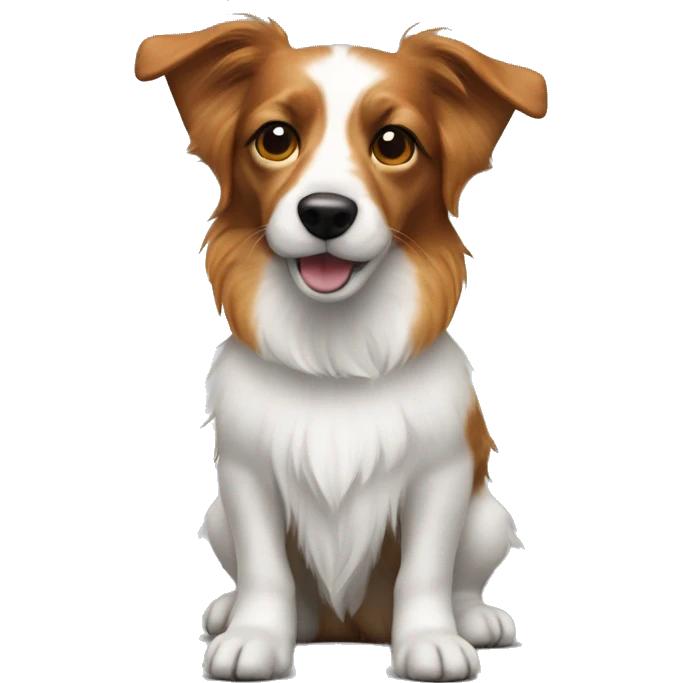 Long haired jack Russel, tan colour, back black, ginger face, ginger ears, ginger legs emoji
