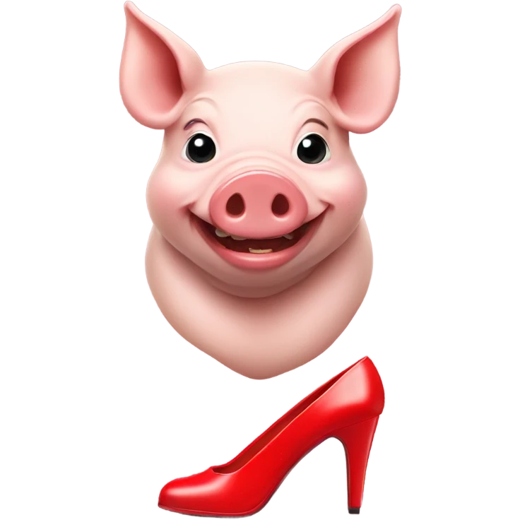 Pig in red high heels and red lipstick with human teeth emoji