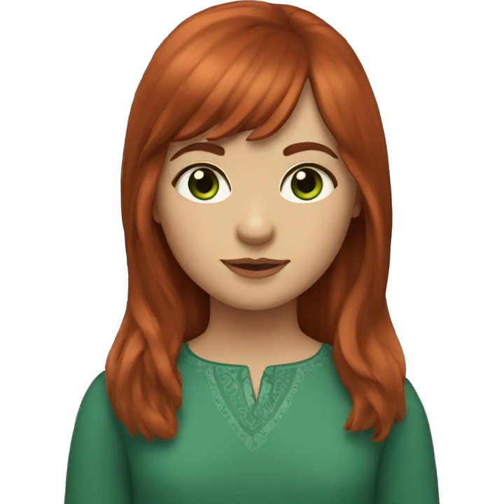 Girl with auburn hair, green eyes and curtain bangs  emoji