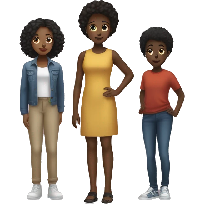 One black girl standing front and center with 2 other black girls behind her and a black boy emoji