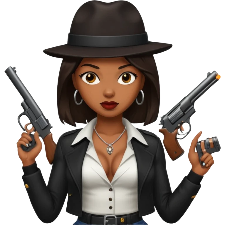 A sexy black female gangster with a gun emoji