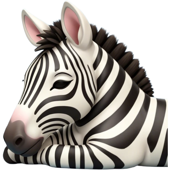 Meme-Worthy Cute Sleeping Zebra Portrait Emoji, Head resting peacefully with a contented smile, showcasing a lean, graceful build and a luxuriously soft striped fur, a refined, equine head with a long snout and alert ears, and eyes shut in a serene, restful nap, Simplified yet hilariously adorable features, highly detailed, glowing with a soft, drowsy light, high shine, relaxed and utterly lovable, stylized with an air of playful laziness, bright and heartwarming, soft glowing outline, capturing the essence of a comically sleepy zebra that feels like it could instantly become the next viral sensation of adorable slumber! emoji