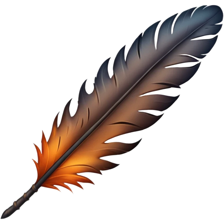 iOS emoji, dark fantasy feather, burned edges, ember glow, soft shadow, minimal emoji
