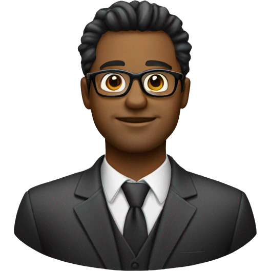 Homem com cabelos preto lisos de oculos executivo emoji