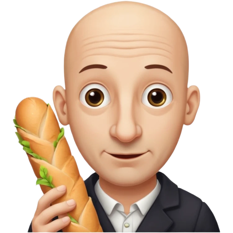 Generate me a bald Jewish man with a big nose holding a baguette emoji