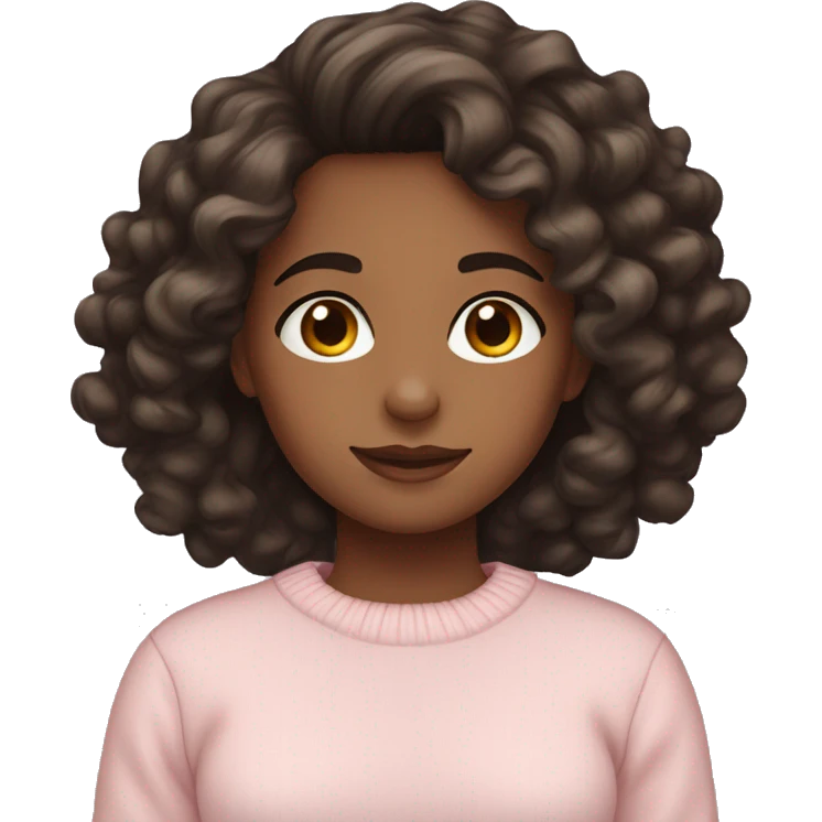 Girl with dark brown wavy curlyish hair wearing a light pink sweater emoji