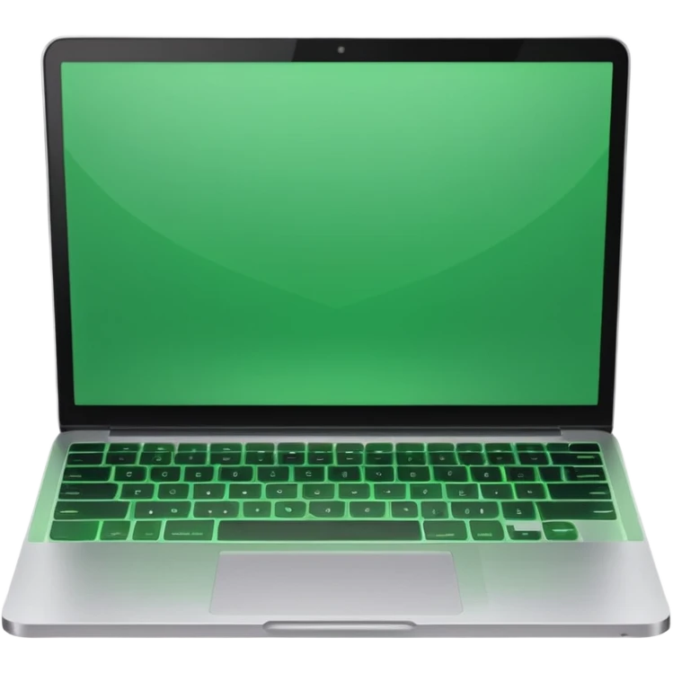 A laptop front facing with its screen showing green screen. emoji