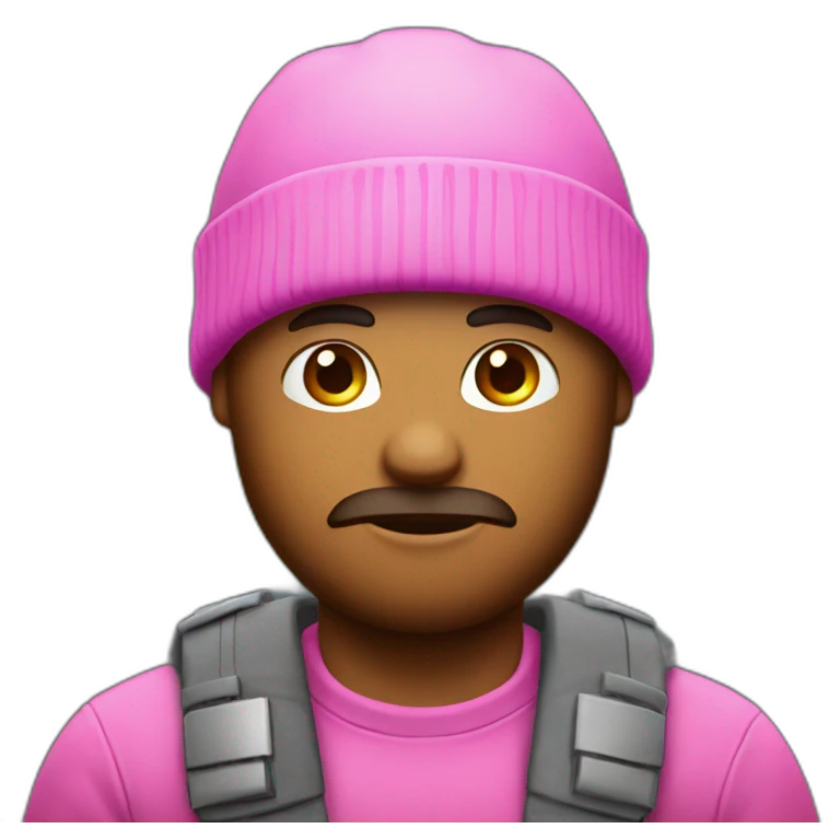 A man with a pink beanie having his armes crossed like a x emoji