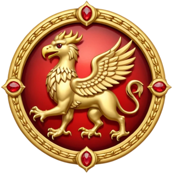 Golden griffin crest / brosch in a circle with red gems and no background emoji