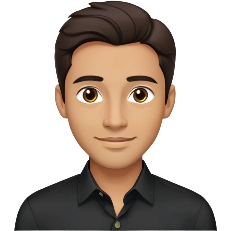 Attractive man in his 40s with youthful appearance, light brown skin, elongated face, defined jawline, handsome features, medium dark eyes, arched eyebrows, straight nose, confident smile, medium wavy dark hair, wearing a formal black button-up shirt emoji