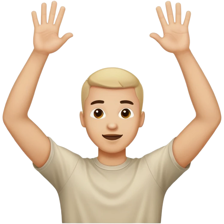 Guy celebrating with two hands up with a shirt on saying “woooo” emoji