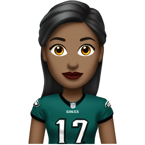  White skin female dark hair red lips wearing Philadelphia Eagles jersey emoji