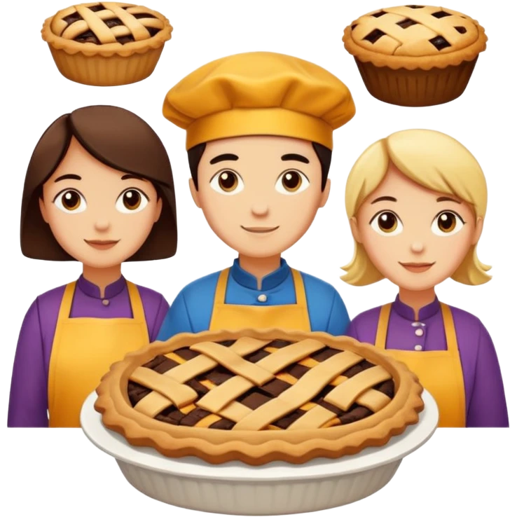 Baking community humanless avatar in vibrant style illustration. Pie, cookie, and muffin warm golden tones, simple shapes, flat design, high contrast. emoji