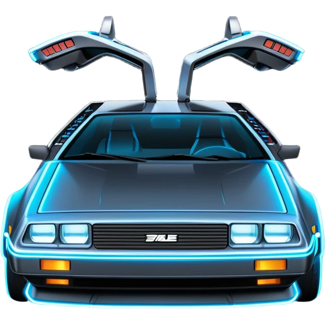DeLorean car from Back to the Future with a Tron movie feel emoji
