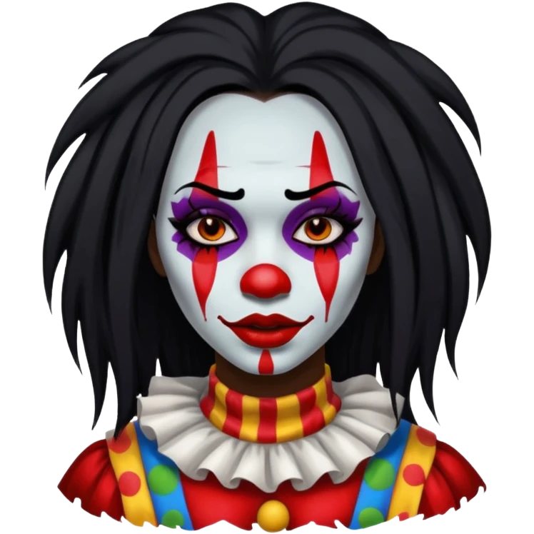 palhacinha sangrenta assassina pele negra de cabelo preto liso e longo  emoji
